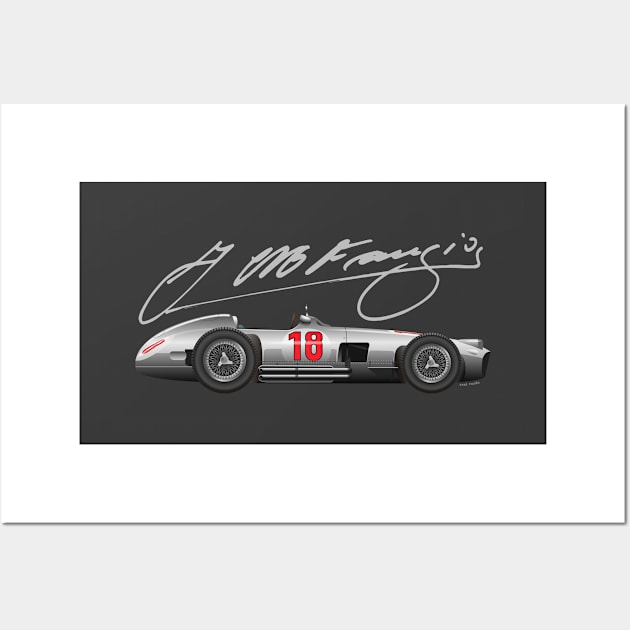 Juan Manuel Fangio W196 illustration with signature Wall Art by Burro Wheel